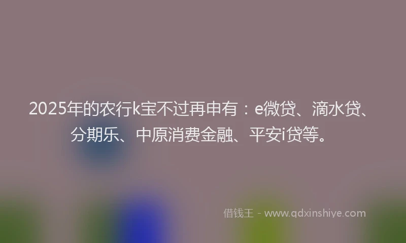 2025年的农行k宝不过再申有：e微贷、滴水贷、分期乐、中原消费金融、平安i贷等。