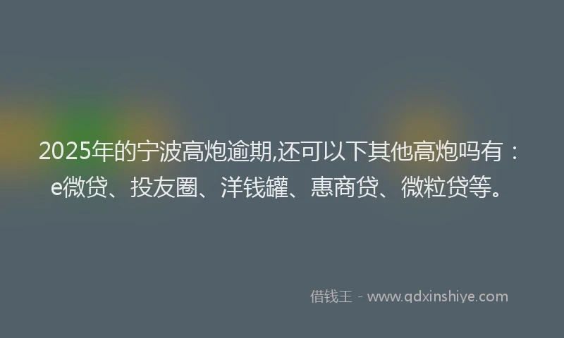 2025年的宁波高炮逾期,还可以下其他高炮吗有：e微贷、投友圈、洋钱罐、惠商贷、微粒贷等。