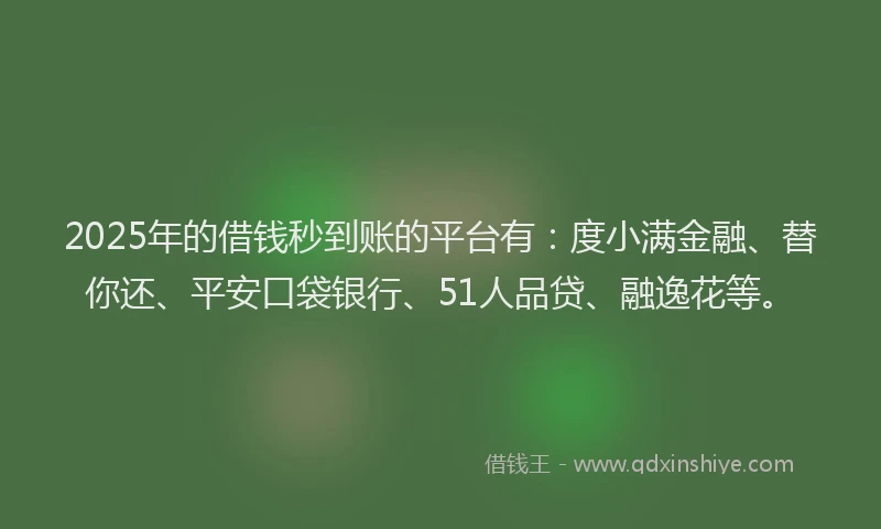 2025年的借钱秒到账的平台有:度小满金融、替你还、平安口袋银行、51人品贷、融逸花等。