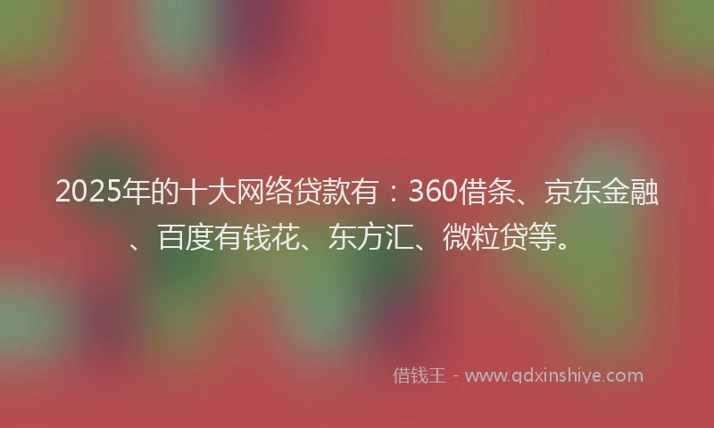 2025年的十大网络贷款有：360借条、京东金融、百度有钱花、东方汇、微粒贷等。