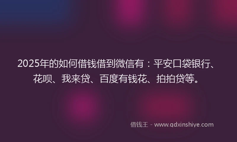 2025年的如何借钱借到微信有：平安口袋银行、花呗、我来贷、百度有钱花、拍拍贷等。