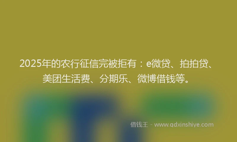 2025年的农行征信完被拒有：e微贷、拍拍贷、美团生活费、分期乐、微博借钱等。