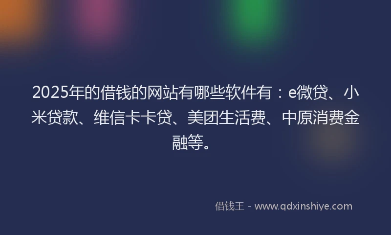 2025年的借钱的网站有哪些软件有：e微贷、小米贷款、维信卡卡贷、美团生活费、中原消费金融等。