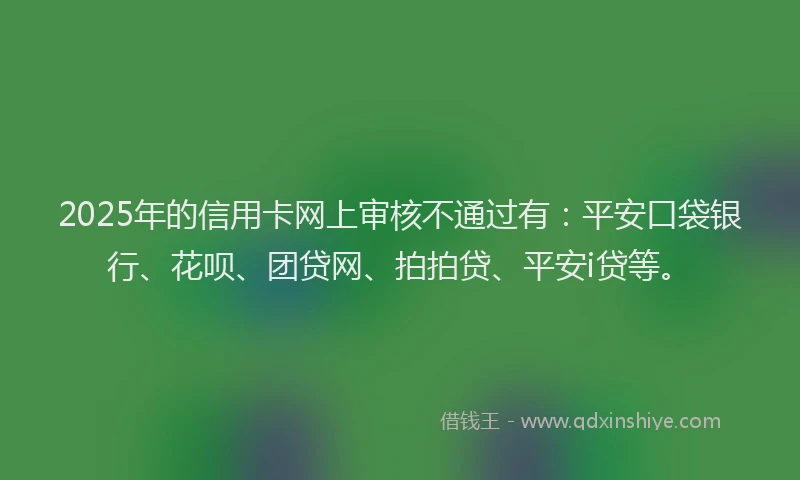 2025年的信用卡网上审核不通过有：平安口袋银行、花呗、团贷网、拍拍贷、平安i贷等。