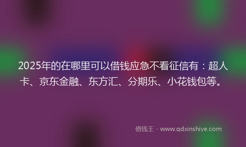 2025年的在哪里可以借钱应急不看征信有：超人卡、京东金融、东方汇、分期乐、小花钱包等。