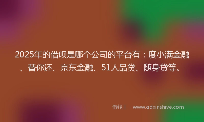 2025年的借呗是哪个公司的平台有：度小满金融、替你还、京东金融、51人品贷、随身贷等。