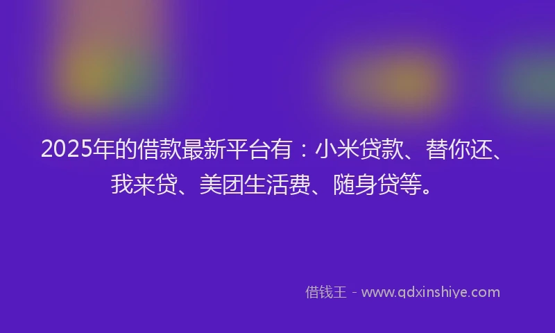 2025年的借款最新平台有：小米贷款、替你还、我来贷、美团生活费、随身贷等。