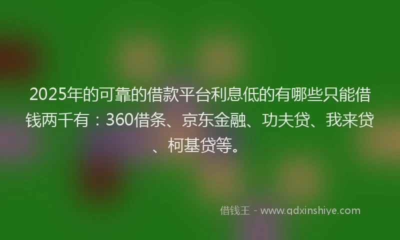 2025年的可靠的借款平台利息低的有哪些只能借钱两千有：360借条、京东金融、功夫贷、我来贷、柯基贷等。