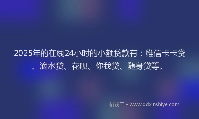 2025年的在线24小时的小额贷款有：维信卡卡贷、滴水贷、花呗、你我贷、随身贷等。