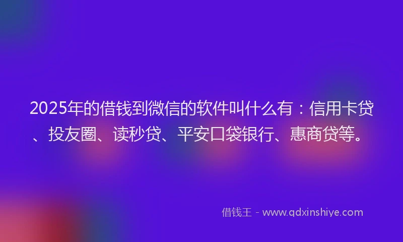 2025年的借钱到微信的软件叫什么有：信用卡贷、投友圈、读秒贷、平安口袋银行、惠商贷等。