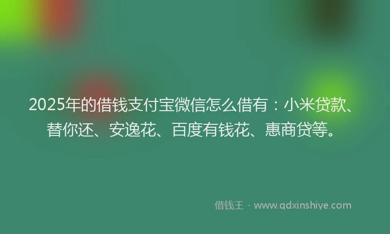 2025年的借钱支付宝微信怎么借有：小米贷款、替你还、安逸花、百度有钱花、惠商贷等。