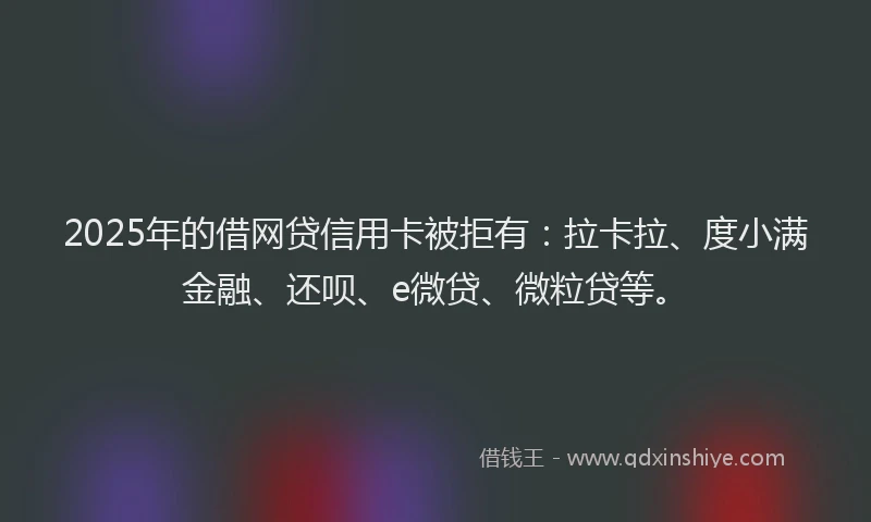 2025年的借网贷信用卡被拒有：拉卡拉、度小满金融、还呗、e微贷、微粒贷等。