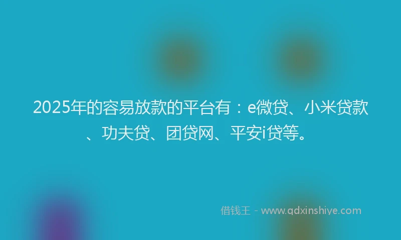 2025年的容易放款的平台有：e微贷、小米贷款、功夫贷、团贷网、平安i贷等。