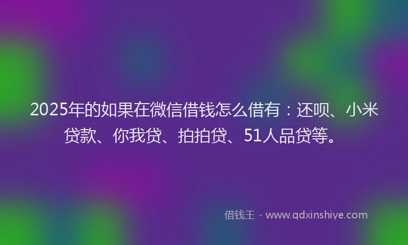 2025年的如果在微信借钱怎么借有：还呗、小米贷款、你我贷、拍拍贷、51人品贷等。
