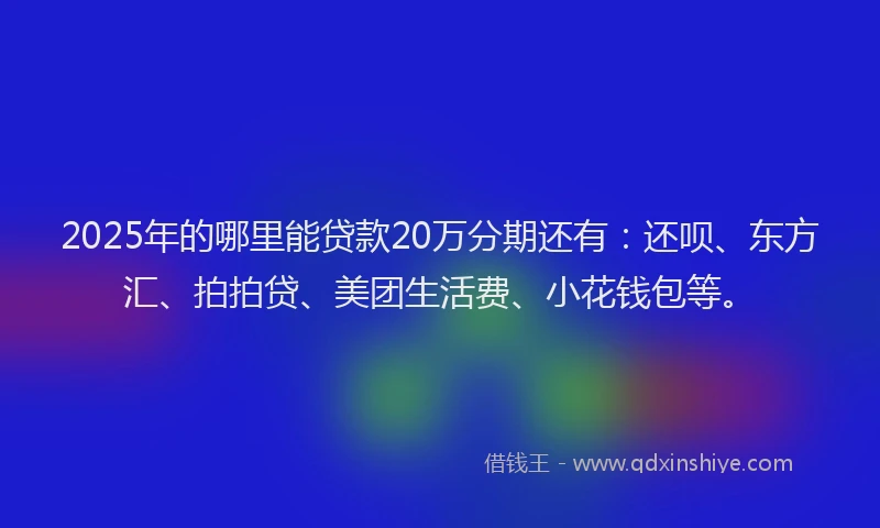2025年的哪里能贷款20万分期还有：还呗、东方汇、拍拍贷、美团生活费、小花钱包等。