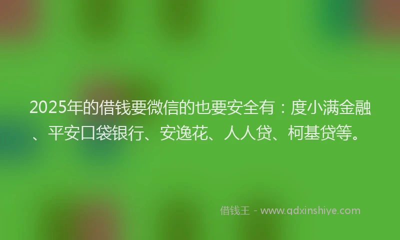 2025年的借钱要微信的也要安全有：度小满金融、平安口袋银行、安逸花、人人贷、柯基贷等。
