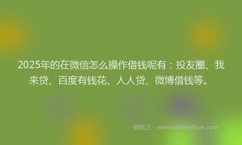 2025年的在微信怎么操作借钱呢有：投友圈、我来贷、百度有钱花、人人贷、微博借钱等。