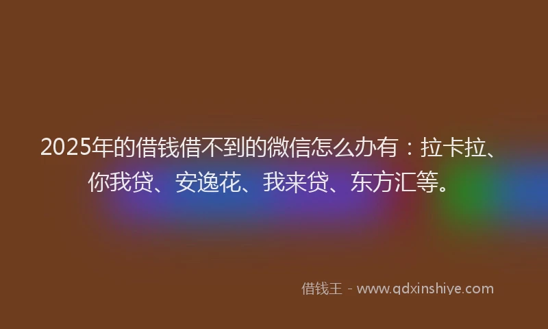 2025年的借钱借不到的微信怎么办有：拉卡拉、你我贷、安逸花、我来贷、东方汇等。