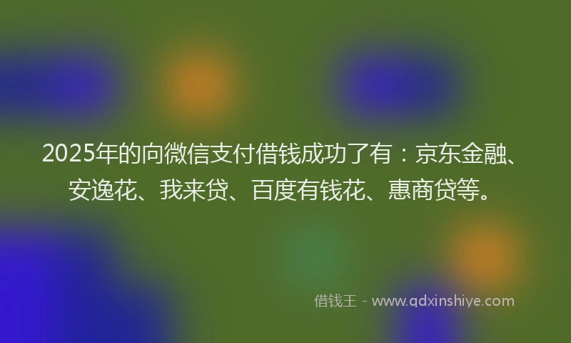 2025年的向微信支付借钱成功了有：京东金融、安逸花、我来贷、百度有钱花、惠商贷等。