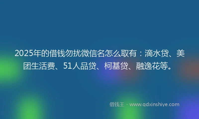 2025年的借钱勿扰微信名怎么取有：滴水贷、美团生活费、51人品贷、柯基贷、融逸花等。