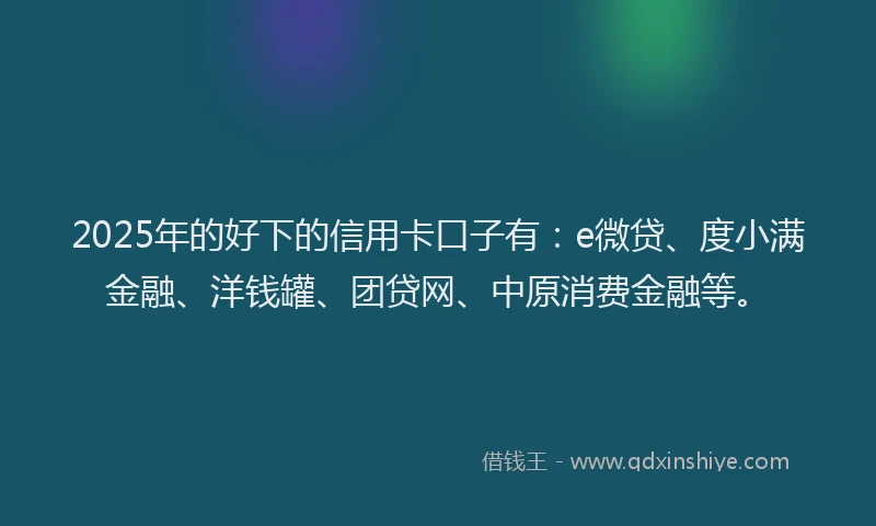 2025年的好下的信用卡口子有：e微贷、度小满金融、洋钱罐、团贷网、中原消费金融等。
