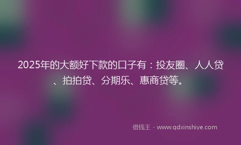 2025年的大额好下款的口子有：投友圈、人人贷、拍拍贷、分期乐、惠商贷等。