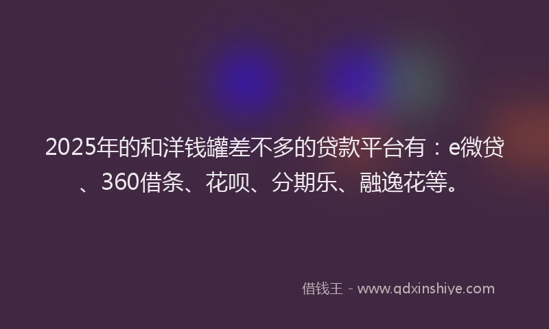2025年的和洋钱罐差不多的贷款平台有：e微贷、360借条、花呗、分期乐、融逸花等。