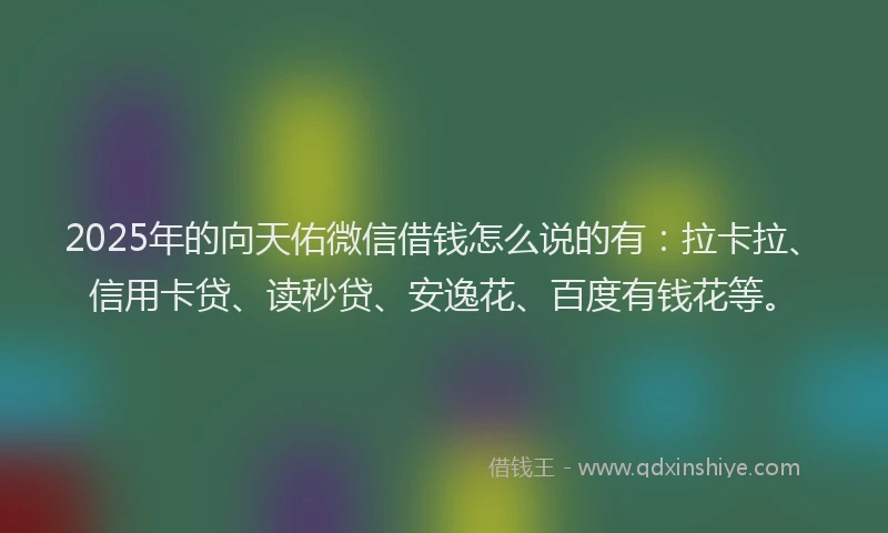 2025年的向天佑微信借钱怎么说的有：拉卡拉、信用卡贷、读秒贷、安逸花、百度有钱花等。