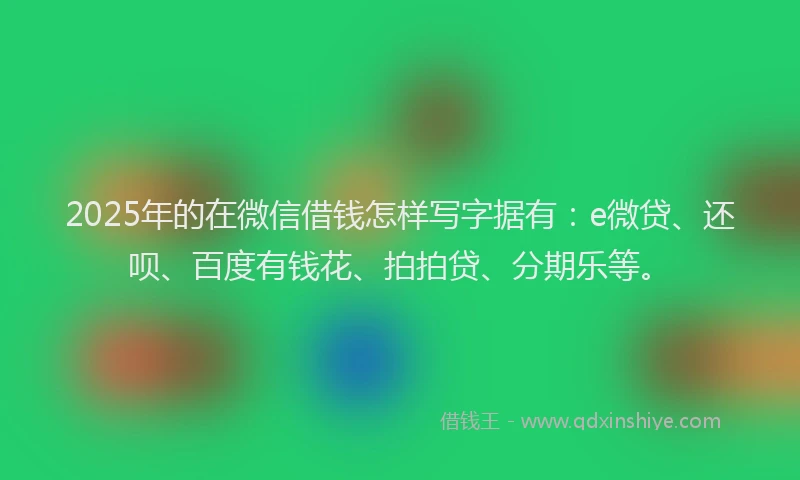 2025年的在微信借钱怎样写字据有：e微贷、还呗、百度有钱花、拍拍贷、分期乐等。