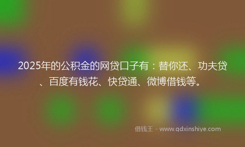 2025年的公积金的网贷口子有：替你还、功夫贷、百度有钱花、快贷通、微博借钱等。