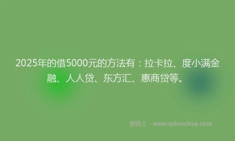 2025年的借5000元的方法有：拉卡拉、度小满金融、人人贷、东方汇、惠商贷等。