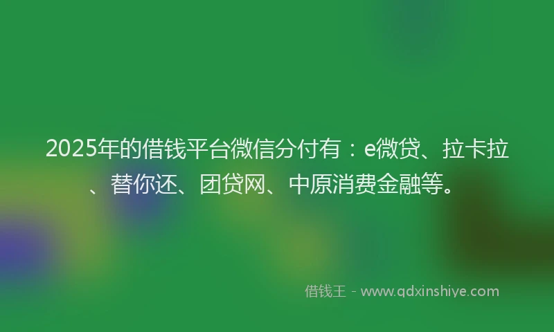 2025年的借钱平台微信分付有：e微贷、拉卡拉、替你还、团贷网、中原消费金融等。