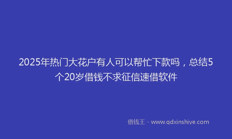 2025年热门大花户有人可以帮忙下款吗，总结5个20岁借钱不求征信速借软件