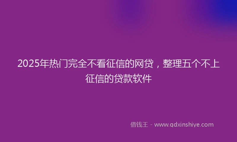 2025年热门完全不看征信的网贷，整理五个不上征信的贷款软件