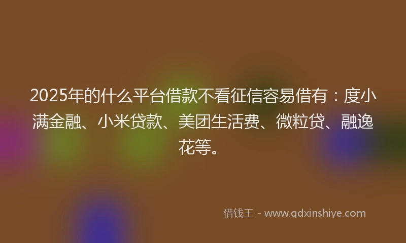 2025年的什么平台借款不看征信容易借有：度小满金融、小米贷款、美团生活费、微粒贷、融逸花等。