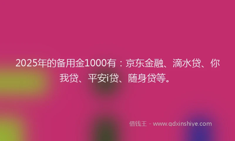 2025年的备用金1000有：京东金融、滴水贷、你我贷、平安i贷、随身贷等。