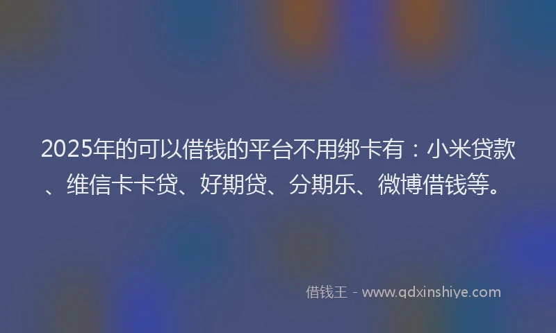 2025年的可以借钱的平台不用绑卡有：小米贷款、维信卡卡贷、好期贷、分期乐、微博借钱等。