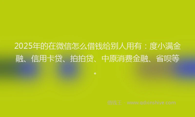 2025年的在微信怎么借钱给别人用有：度小满金融、信用卡贷、拍拍贷、中原消费金融、省呗等。
