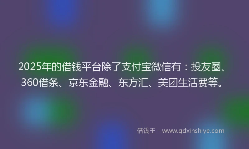 2025年的借钱平台除了支付宝微信有：投友圈、360借条、京东金融、东方汇、美团生活费等。