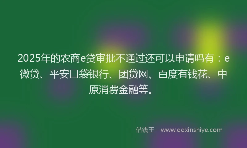 2025年的农商e贷审批不通过还可以申请吗有：e微贷、平安口袋银行、团贷网、百度有钱花、中原消费金融等。