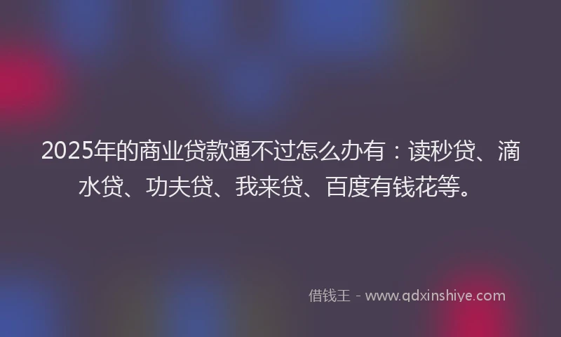 2025年的商业贷款通不过怎么办有：读秒贷、滴水贷、功夫贷、我来贷、百度有钱花等。