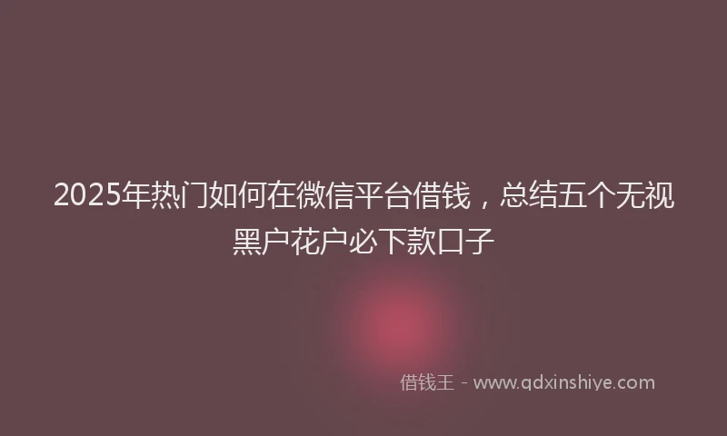 2025年热门如何在微信平台借钱，总结五个无视黑户花户必下款口子