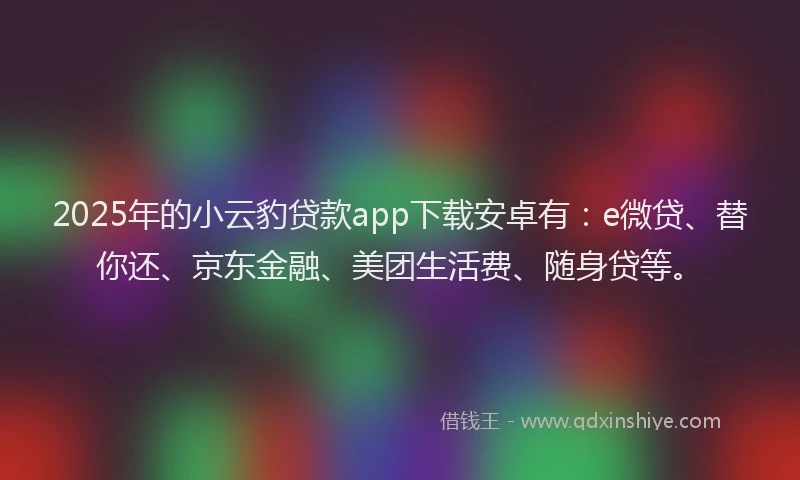 2025年的小云豹贷款app下载安卓有：e微贷、替你还、京东金融、美团生活费、随身贷等。