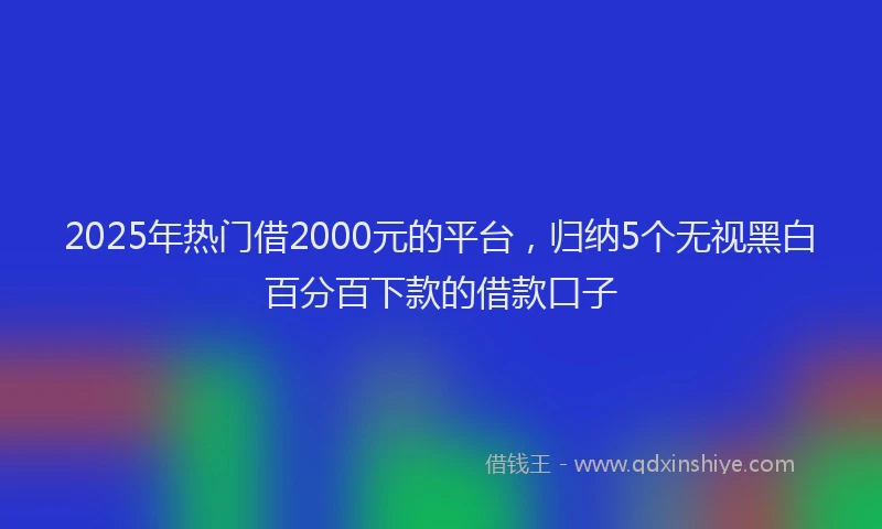 2025年热门借2000元的平台，归纳5个无视黑白百分百下款的借款口子