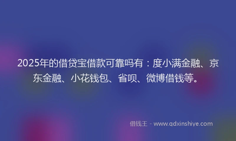 2025年的借贷宝借款可靠吗有：度小满金融、京东金融、小花钱包、省呗、微博借钱等。