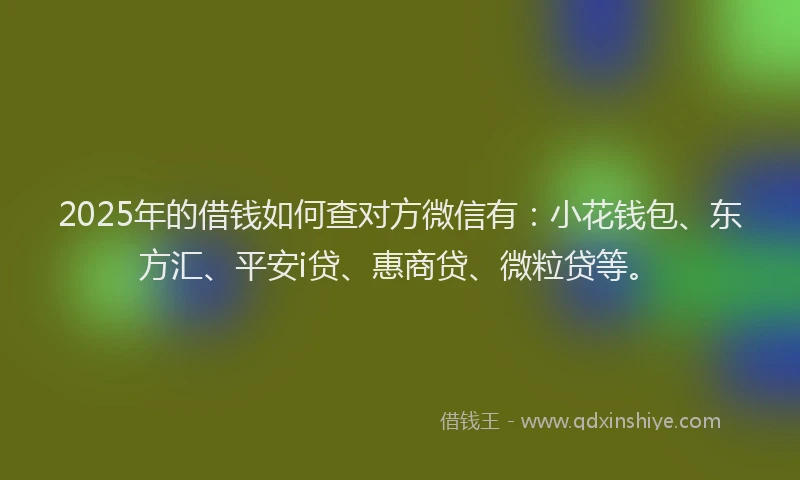 2025年的借钱如何查对方微信有：小花钱包、东方汇、平安i贷、惠商贷、微粒贷等。