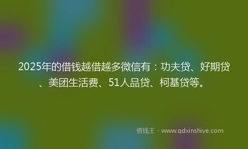 2025年的借钱越借越多微信有：功夫贷、好期贷、美团生活费、51人品贷、柯基贷等。