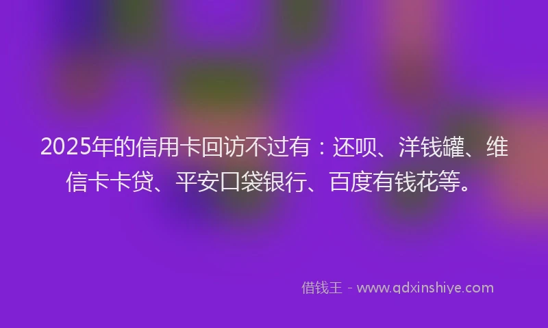 2025年的信用卡回访不过有：还呗、洋钱罐、维信卡卡贷、平安口袋银行、百度有钱花等。