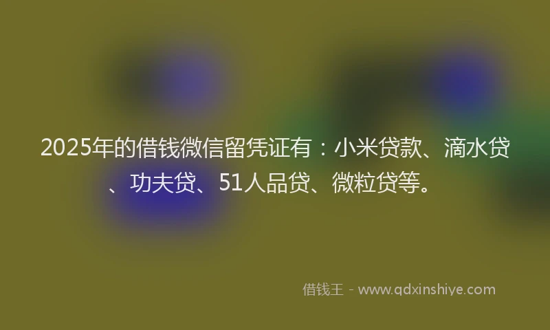 2025年的借钱微信留凭证有：小米贷款、滴水贷、功夫贷、51人品贷、微粒贷等。