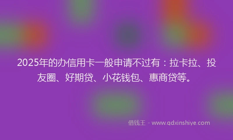 2025年的办信用卡一般申请不过有：拉卡拉、投友圈、好期贷、小花钱包、惠商贷等。
